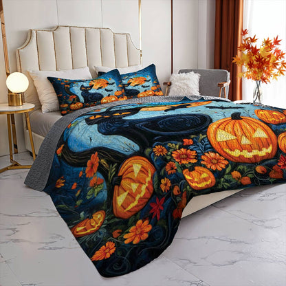 Halloween Lorva All Season Quilt 3-Piece Set Moonlit Meow