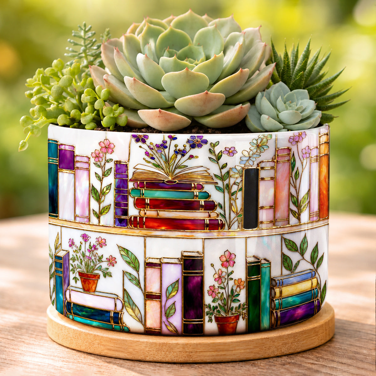 Lorva Reading Ceramic Plant Pot Charming Floral Bookshelf