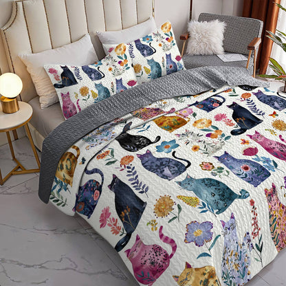 Lorva All Season Quilt 3-Piece Set Gentle Floral Cats