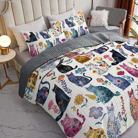 Lorva All Season Quilt 3-Piece Set Gentle Floral Cats
