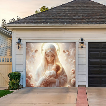 Lorva Christmas Garage Door Banner Decoration Holy Embrace
