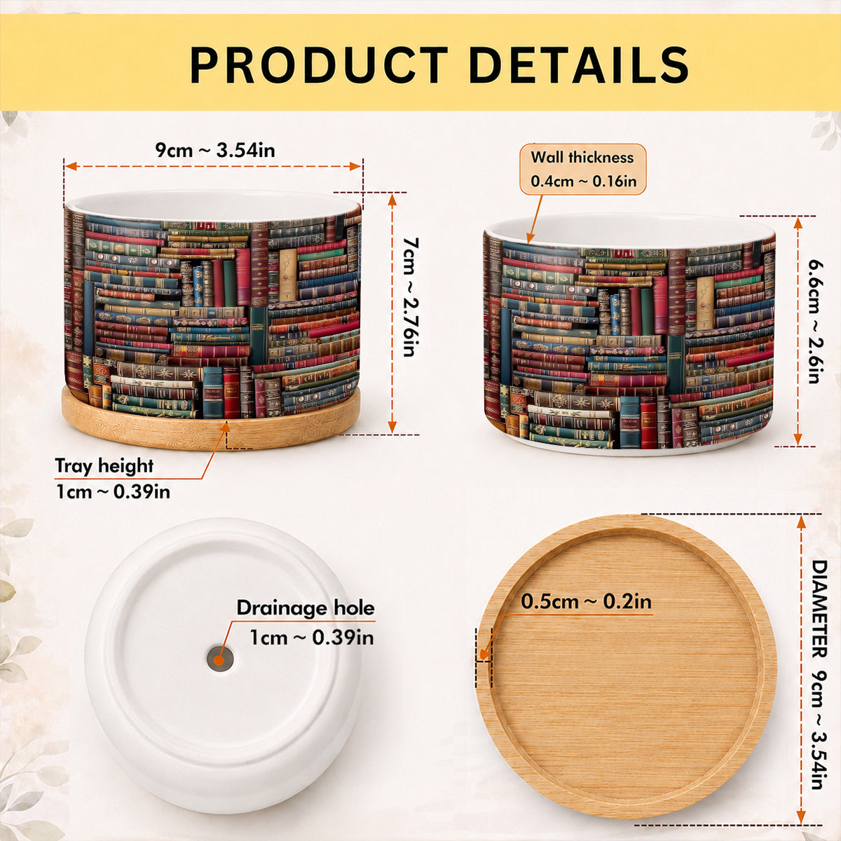Lorva Reading Ceramic Plant Pot Vintage Books