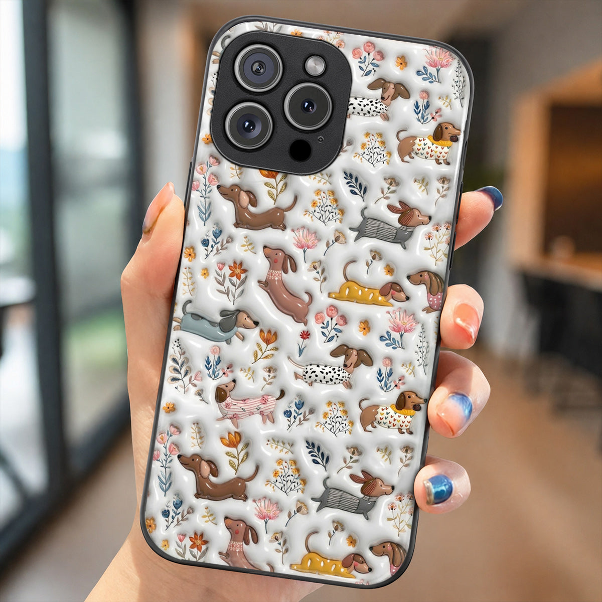 Lorva Dachshund Flat Print Phone Case Happy Field Flowers