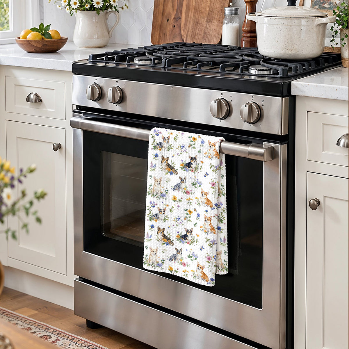 Lorva Corgi Kitchen Towel Sweet Floral