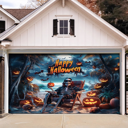 Lorva Halloween Garage Door Banner Decoration Spooky Halloween Beach Escape
