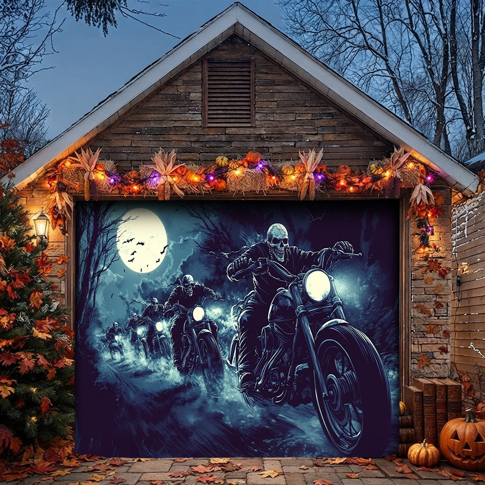 Lorva Halloween Garage Door Banner Decoration Phantom Biker Crew