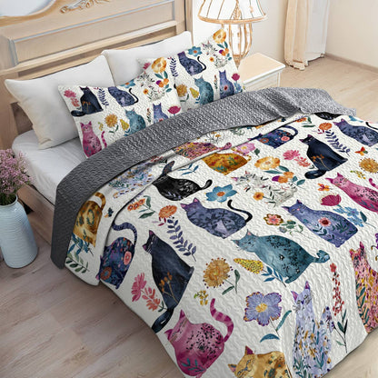 Lorva All Season Quilt 3-Piece Set Gentle Floral Cats
