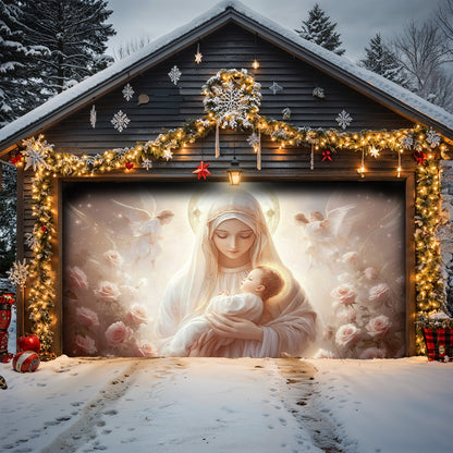 Lorva Christmas Garage Door Banner Decoration Holy Embrace