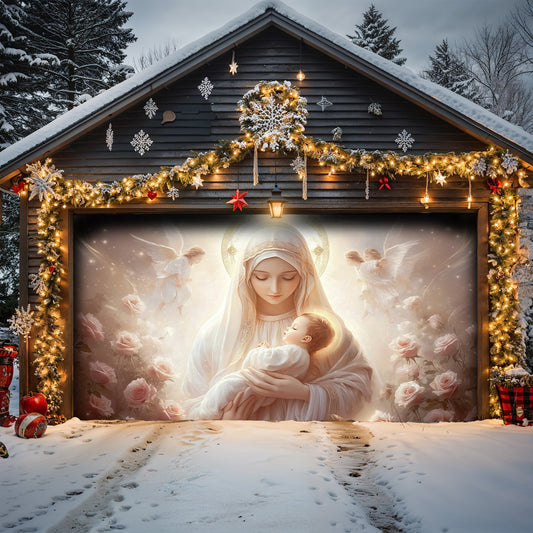 Lorva Christmas Garage Door Banner Decoration Holy Embrace