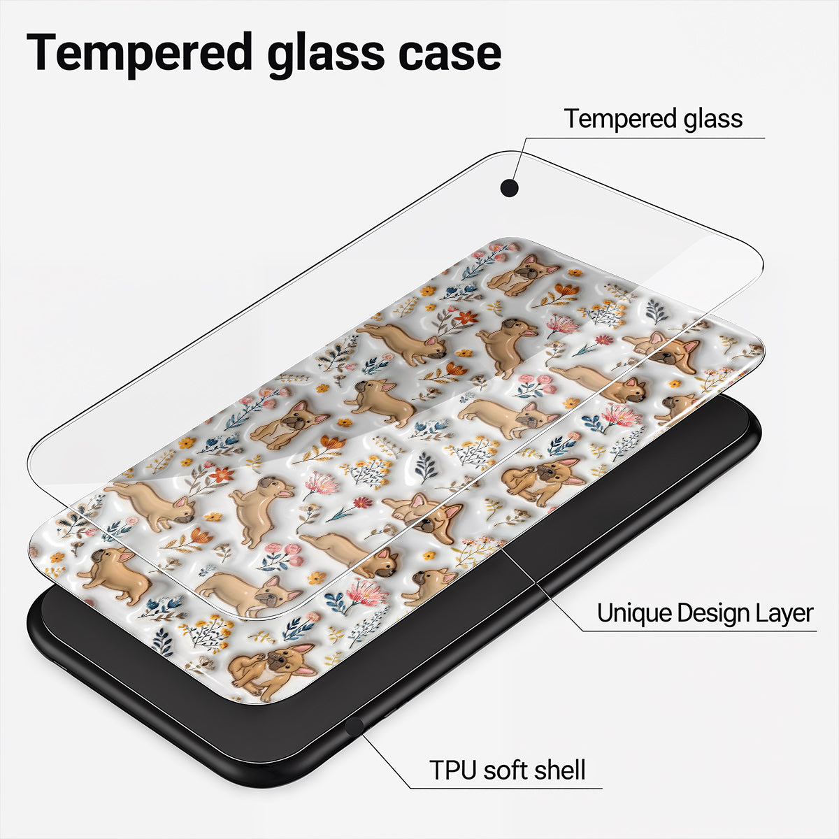 Lorva French Bulldog Flat Print Phone Case Happy Field Flowers