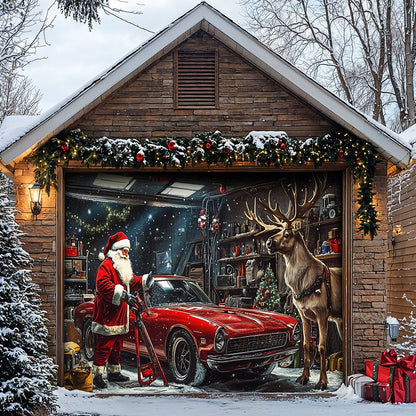 Lorva Christmas Garage Door Banner Decoration Santa's Merry Motorworks