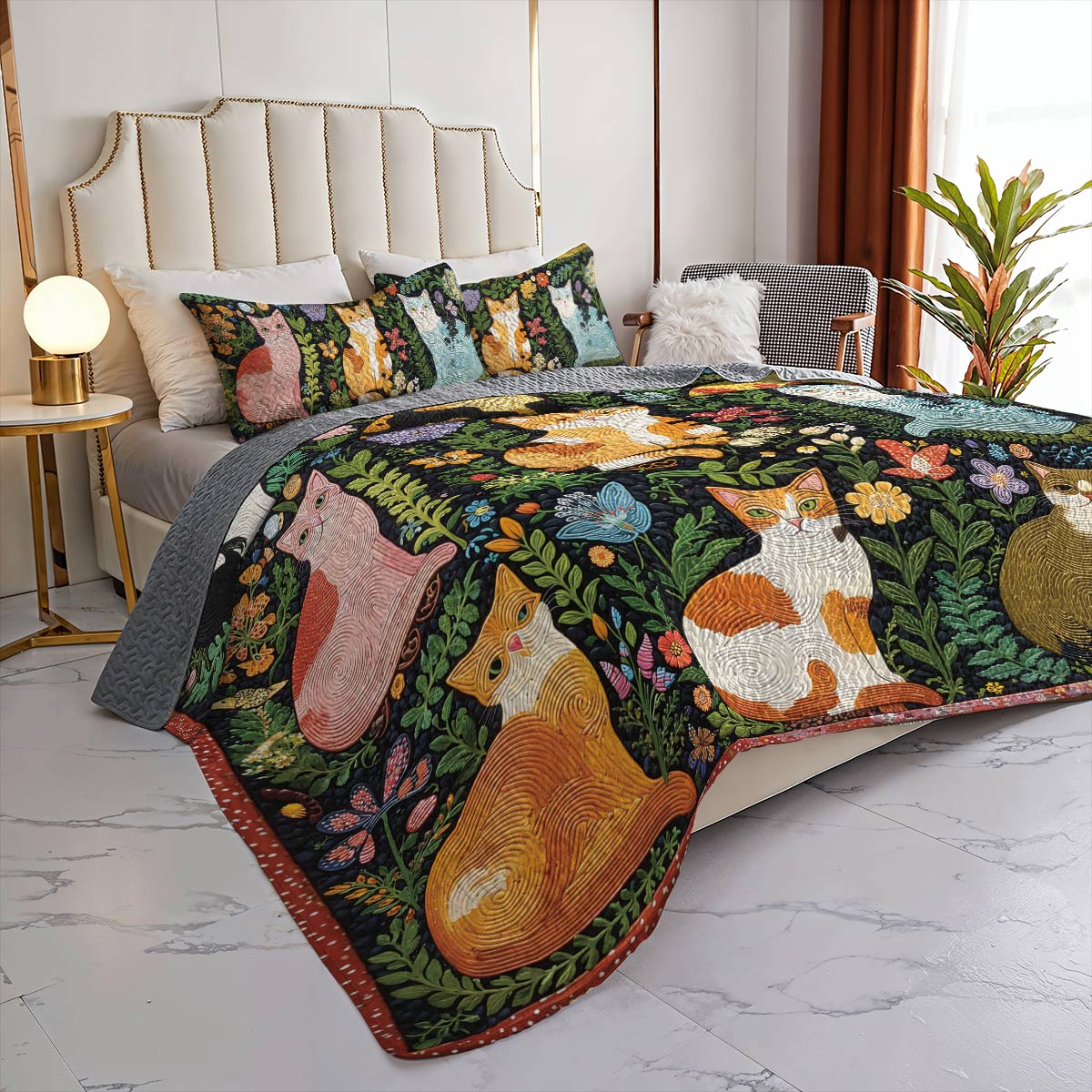 Lorva All Season Quilt 3-Piece Set Tribal Cats