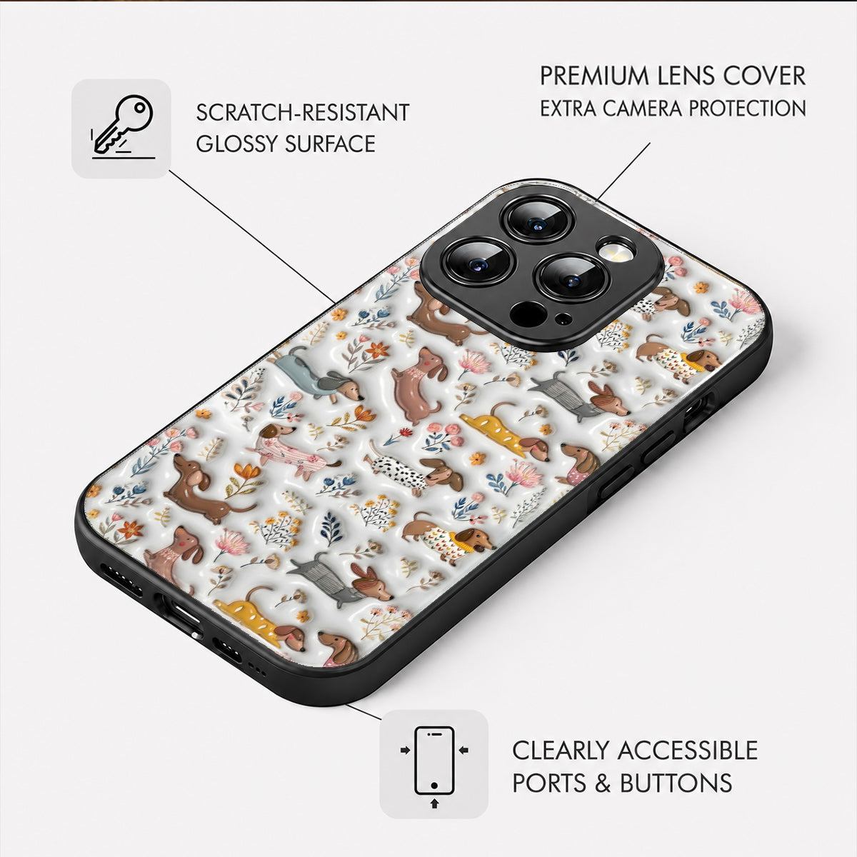 Lorva Dachshund Flat Print Phone Case Happy Field Flowers
