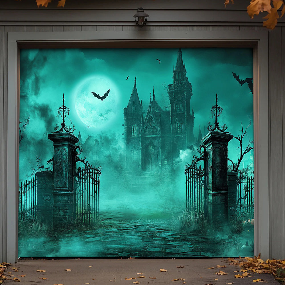 Lorva Halloween Garage Door Banner Decoration Haunted Cemetery Gate