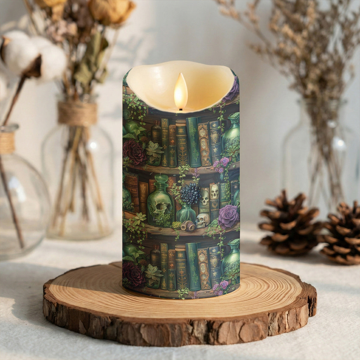 Lorva LED Candle Gothic Floral Bookshelf