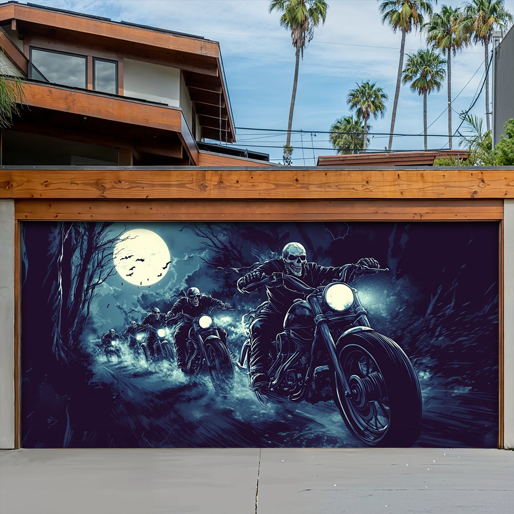 Lorva Halloween Garage Door Banner Decoration Phantom Biker Crew