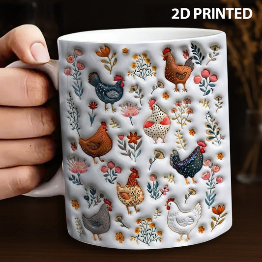 Lorva Flat Print Mug Cute Floral Chickens