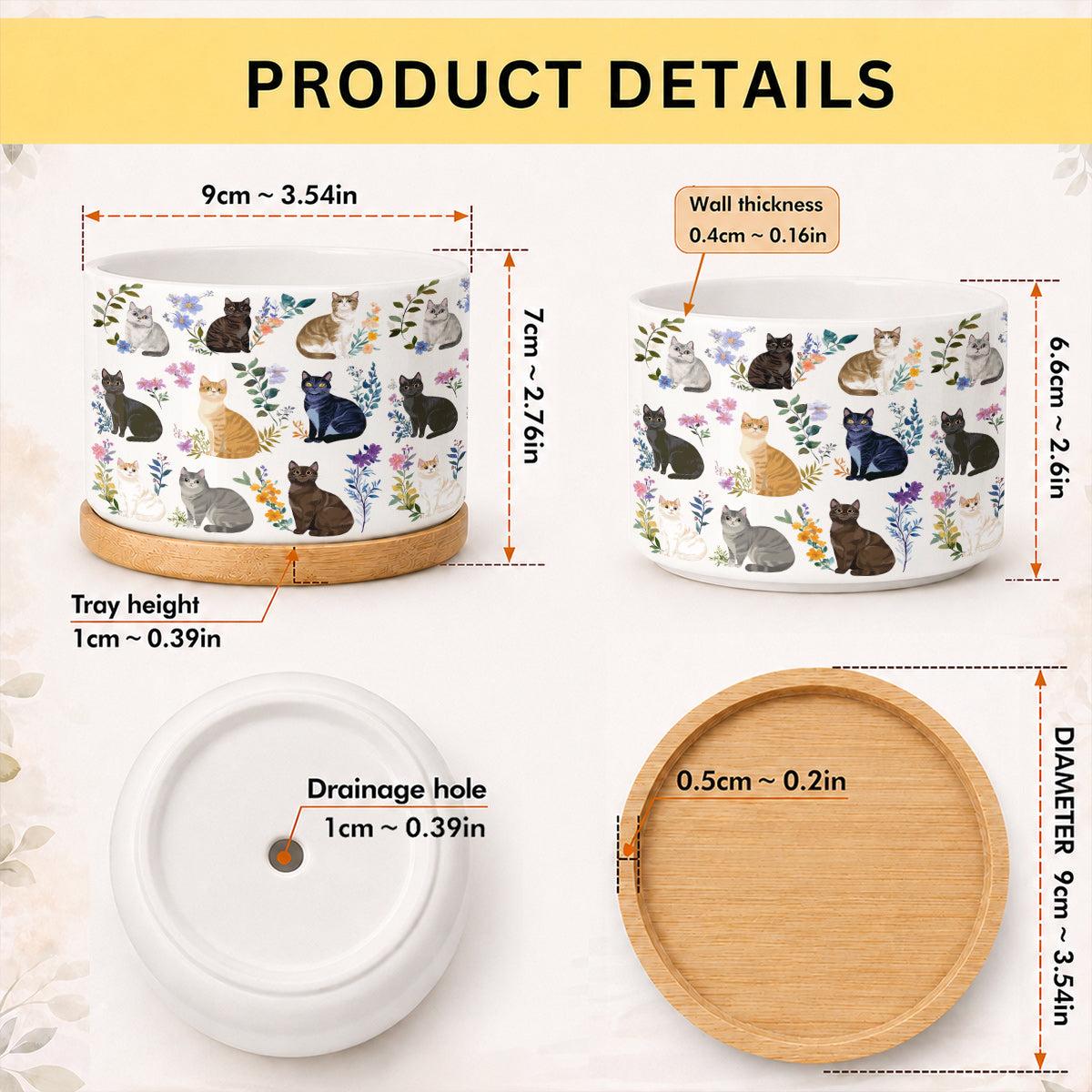 Lorva Ceramic Plant Pot Charming Floral Cats