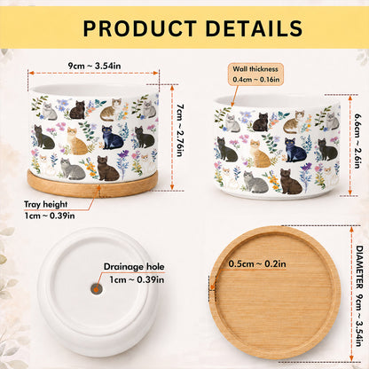 Lorva Ceramic Plant Pot Charming Floral Cats
