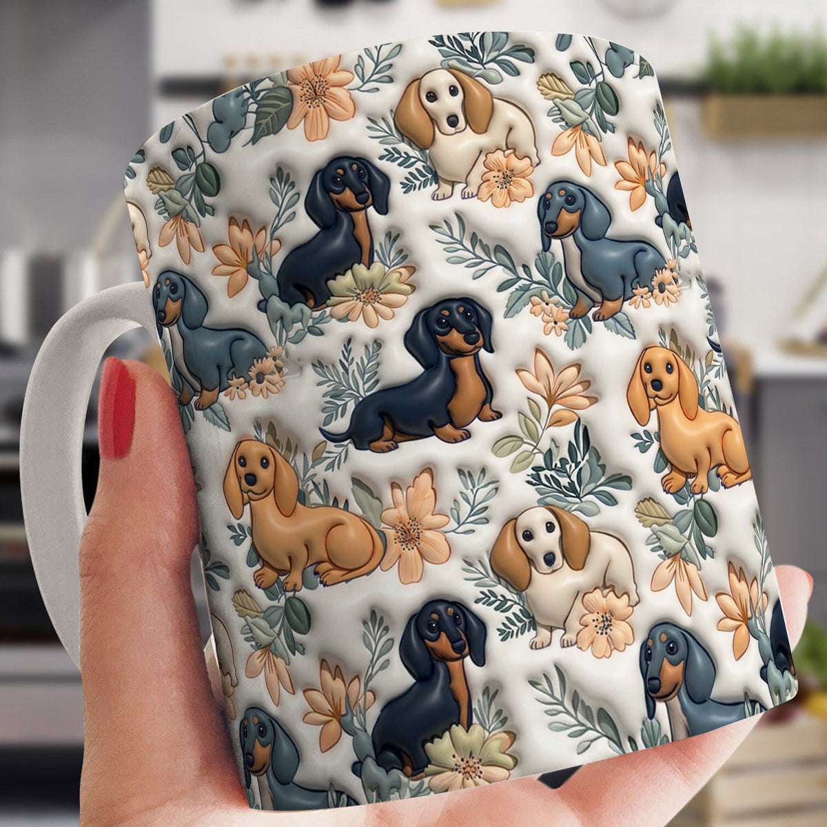 Lorva Dachshund  Flat Print Mug Classical Floral