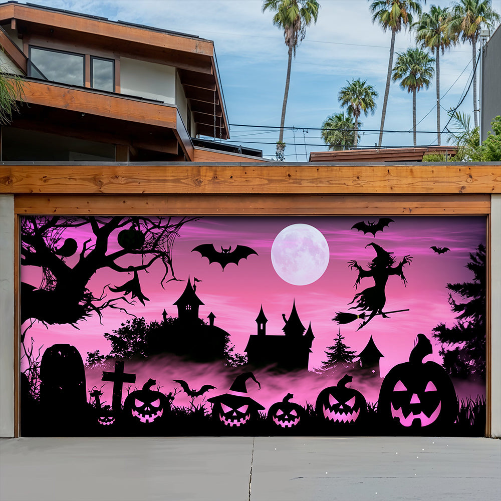 Lorva Halloween Garage Door Banner Decoration Enchanted Halloween Night