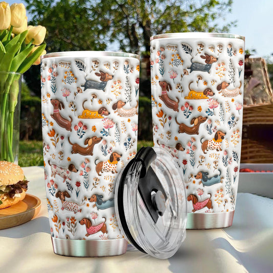 Lorva Dachshund 20Oz Flat Print Tumbler Joyful Field Flowers