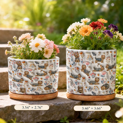 Lorva Yorkie Flat Print Ceramic Plant Pot Happy Field Flowers