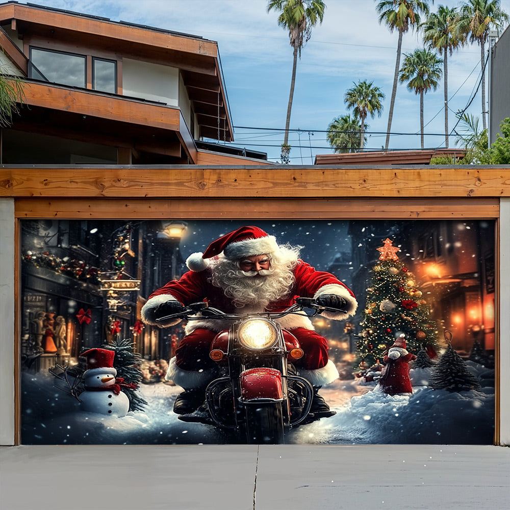 Lorva Christmas Garage Door Banner Decoration Nightmare Santa Motorcycle