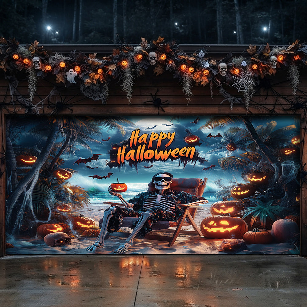 Lorva Halloween Garage Door Banner Decoration Spooky Halloween Beach Escape