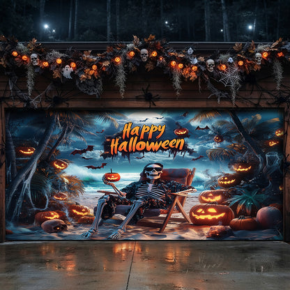 Lorva Halloween Garage Door Banner Decoration Spooky Halloween Beach Escape