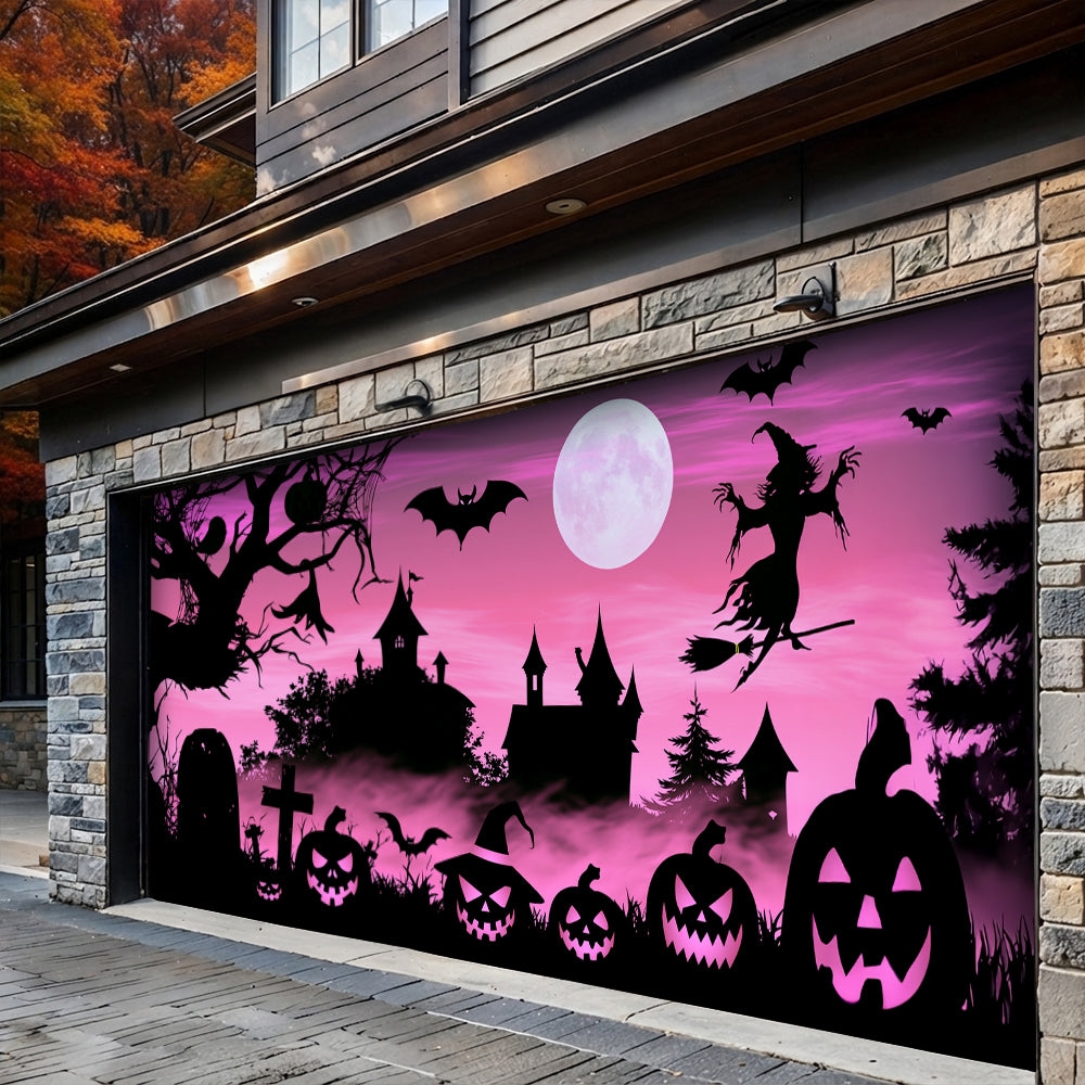 Lorva Halloween Garage Door Banner Decoration Enchanted Halloween Night