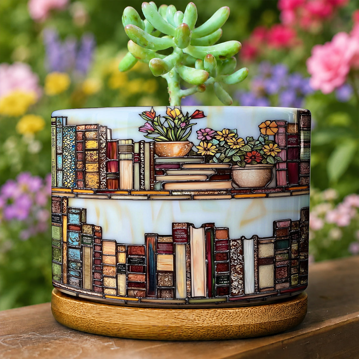 Lorva Reading Ceramic Plant Pot Vintage Floral Bookshelf