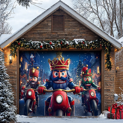 Lorva Christmas Garage Door Banner Decoration Funny Nutcracker Biker