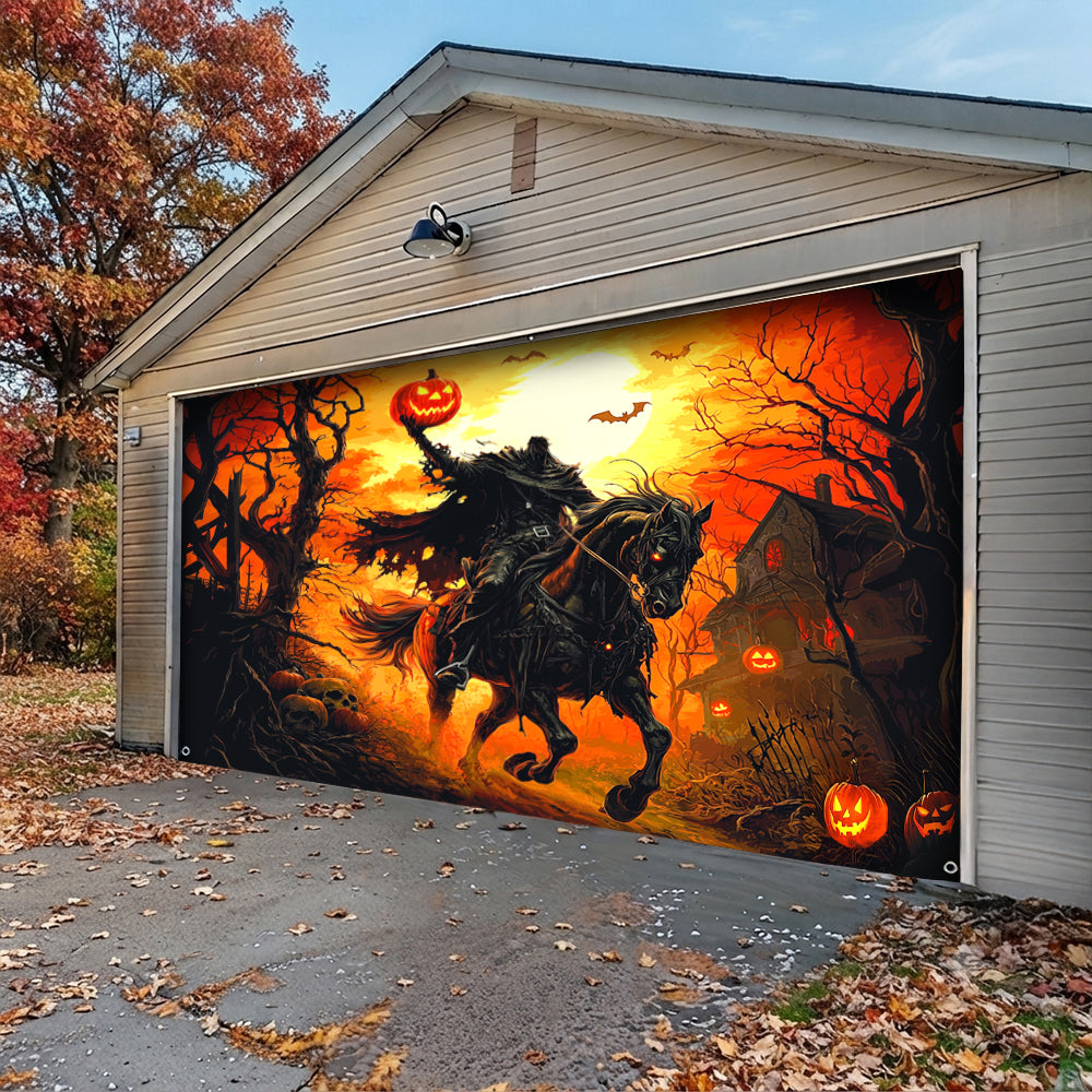 Lorva Halloween Garage Door Banner Decoration Headless Horseman’s Halloween Ride