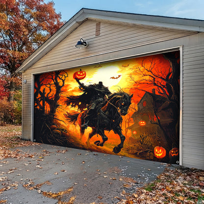 Lorva Halloween Garage Door Banner Decoration Headless Horseman’s Halloween Ride