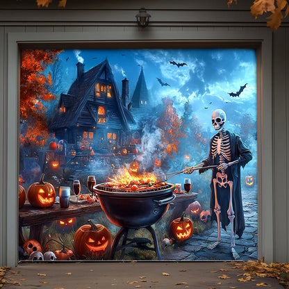 Lorva Halloween Garage Door Banner Decoration Skeleton’s Halloween BBQ