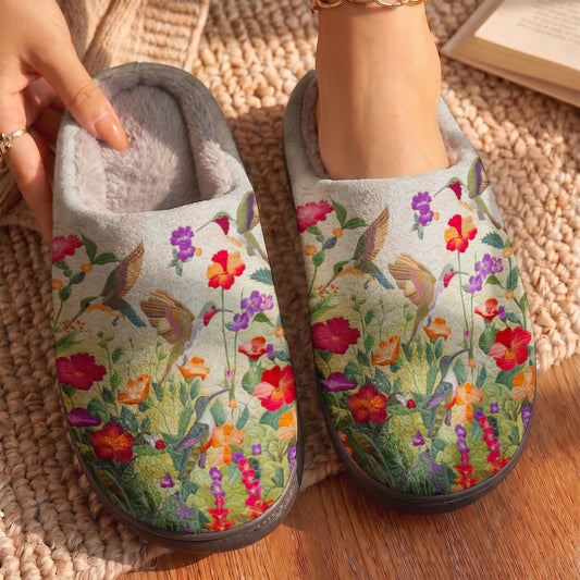 Lorva Hummingbird Fleece Lined Slippers Enchanted Hummingbird Garden