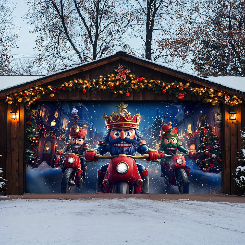 Lorva Christmas Garage Door Banner Decoration Funny Nutcracker Biker