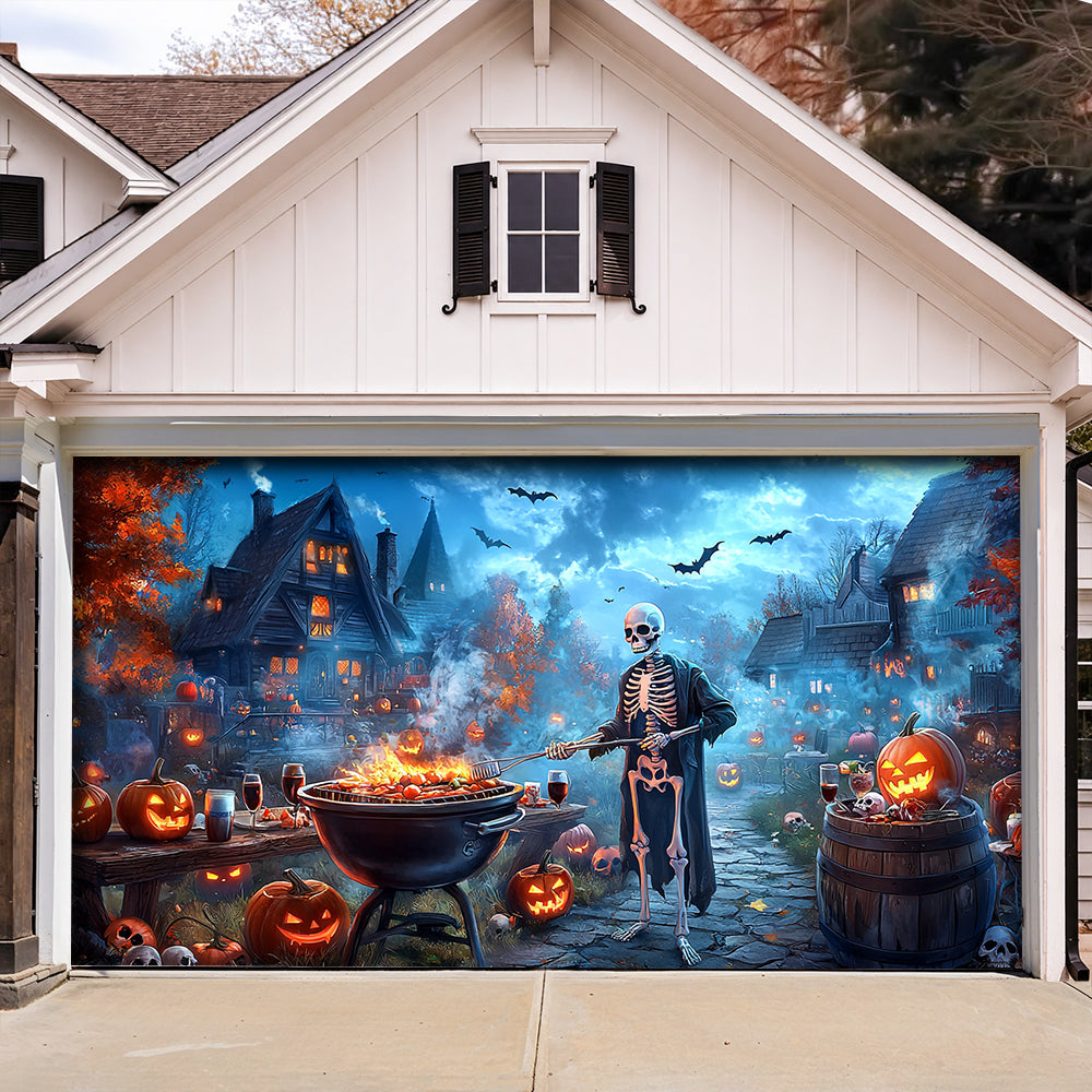 Lorva Halloween Garage Door Banner Decoration Skeleton’s Halloween BBQ