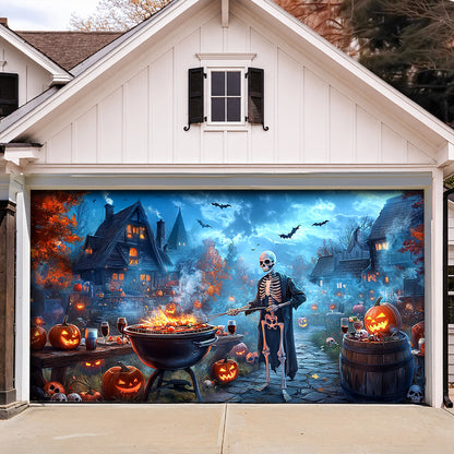 Lorva Halloween Garage Door Banner Decoration Skeleton’s Halloween BBQ