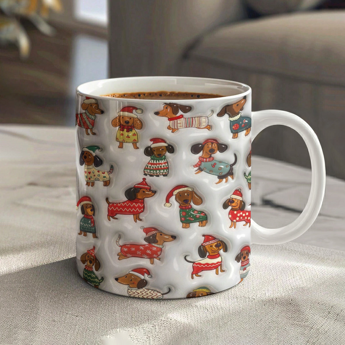 Lorva Dachshund Flat Print Mug Merry Christmas