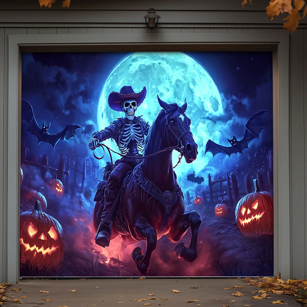Lorva Halloween Garage Door Banner Decoration Haunted Cowboy Ride