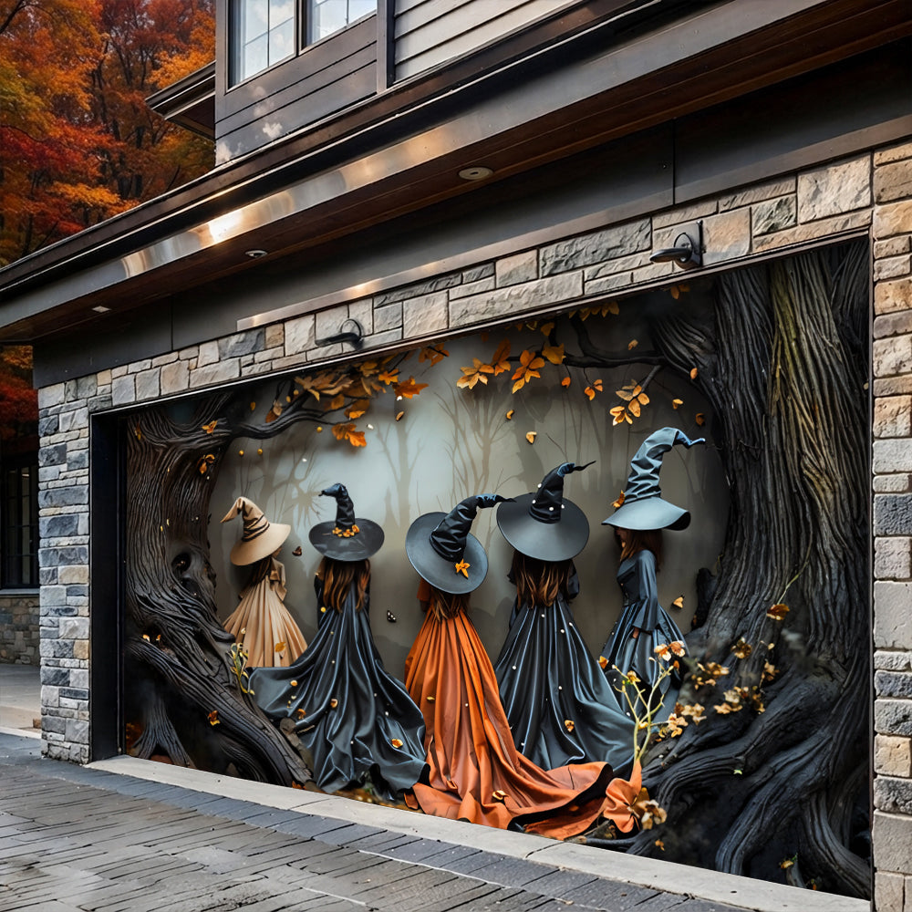 Lorva Witch Garage Door Banner Decoration Autumn Witch Gathering