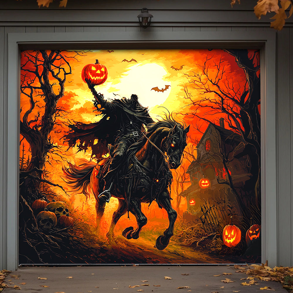 Lorva Halloween Garage Door Banner Decoration Headless Horseman’s Halloween Ride
