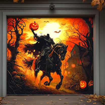 Lorva Halloween Garage Door Banner Decoration Headless Horseman’s Halloween Ride