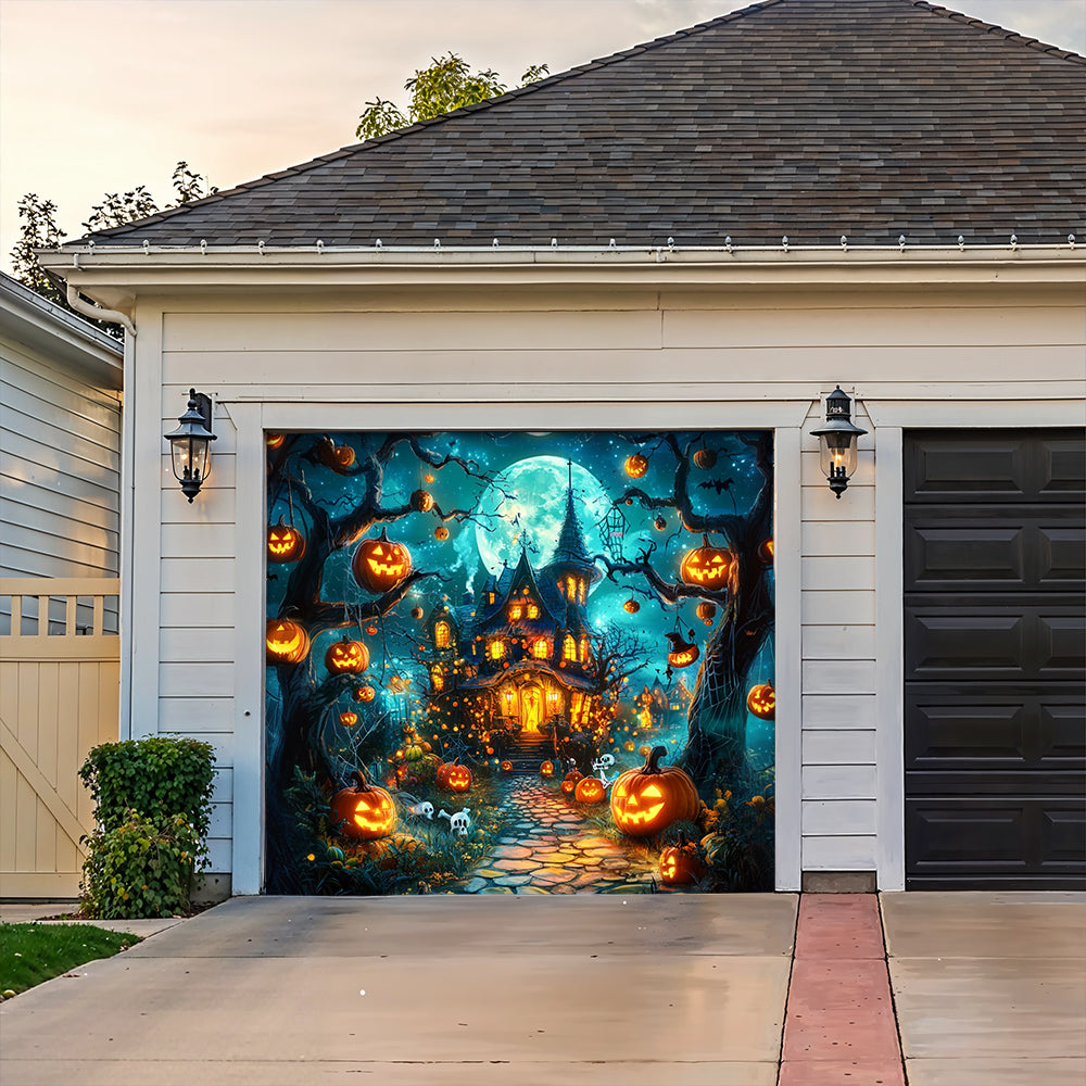 Lorva Halloween Garage Door Banner Decoration Pumpkin Wonderland