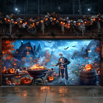 Lorva Halloween Garage Door Banner Decoration Skeleton’s Halloween BBQ