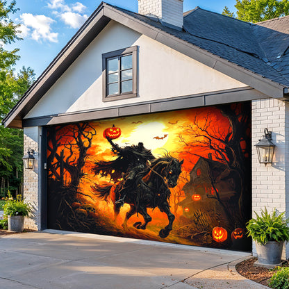 Lorva Halloween Garage Door Banner Decoration Headless Horseman’s Halloween Ride