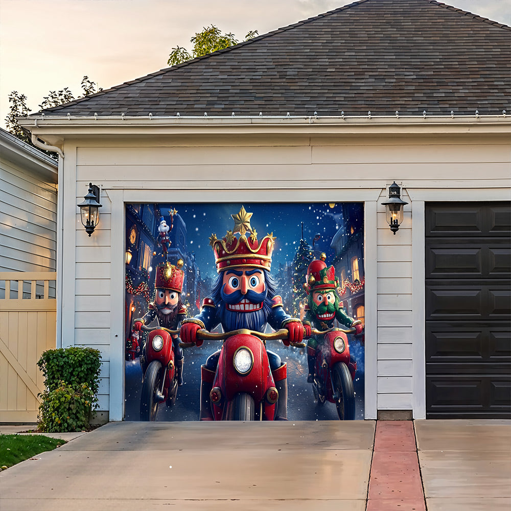 Lorva Christmas Garage Door Banner Decoration Funny Nutcracker Biker