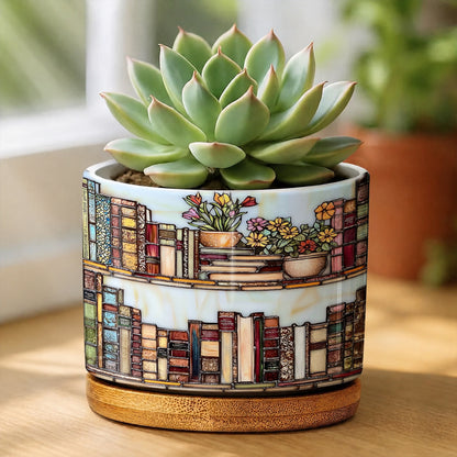 Lorva Reading Ceramic Plant Pot Vintage Floral Bookshelf